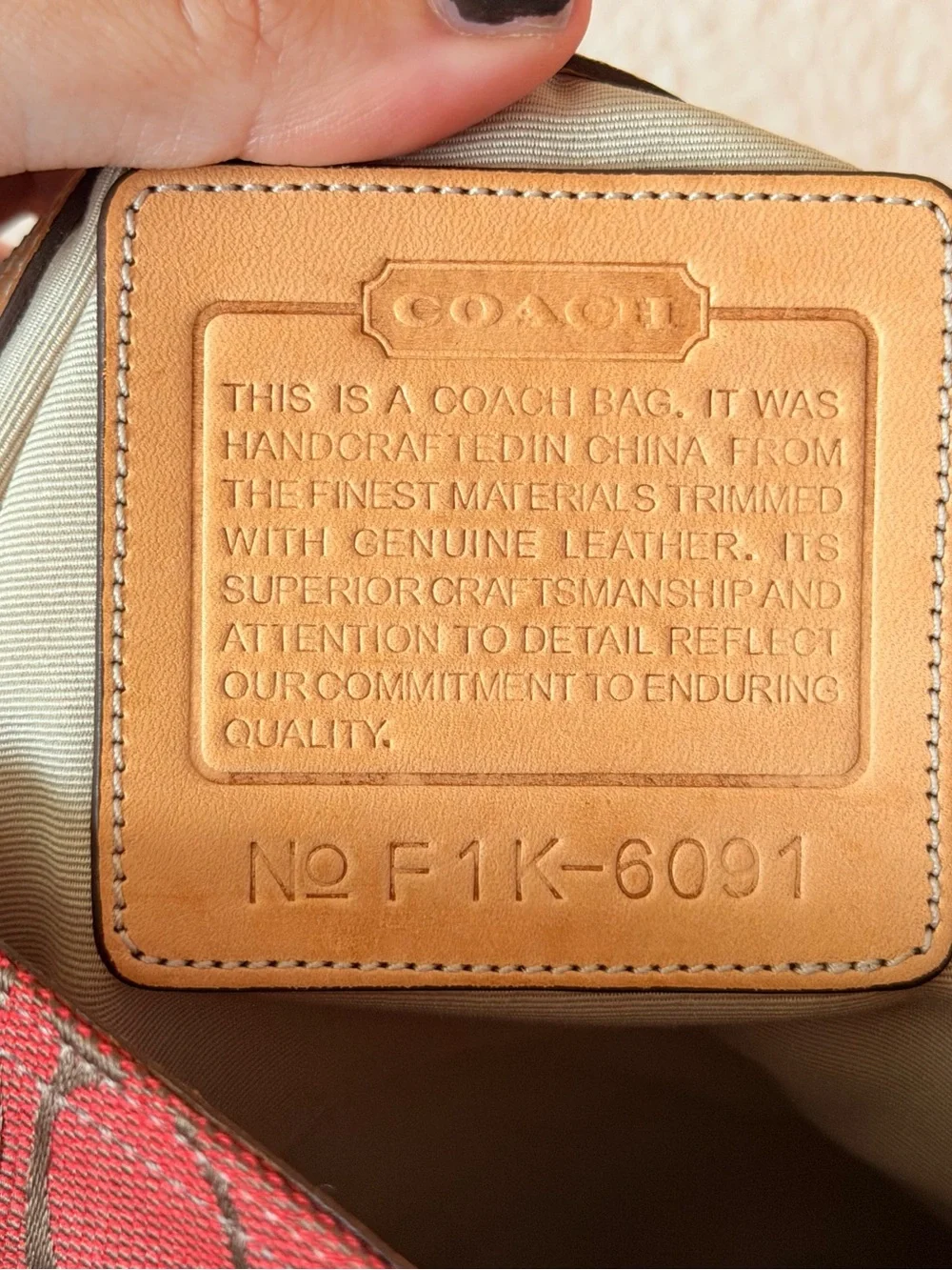 Coach Red Signature Canvas Shoulder Bag with Tan Trim